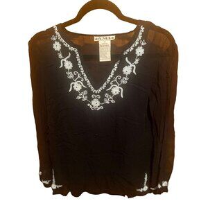 Vintage A.M.I. Black Embroidered Floral ‎ Women's Blouse M